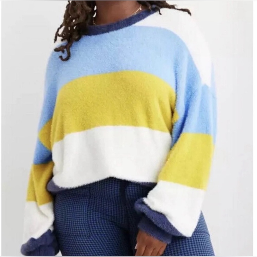 NWT Aerie Flurry Crew Fuzzy Sweater- striped-‎ multicolor- size XL